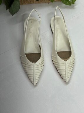 Marc Fisher Cream Pointed Slingback Flats with Textured Straps
